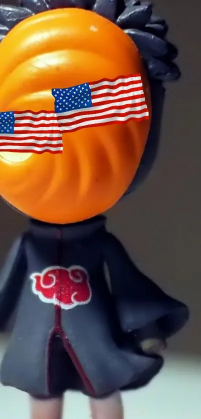 Anime figure with orange mask and flag details.