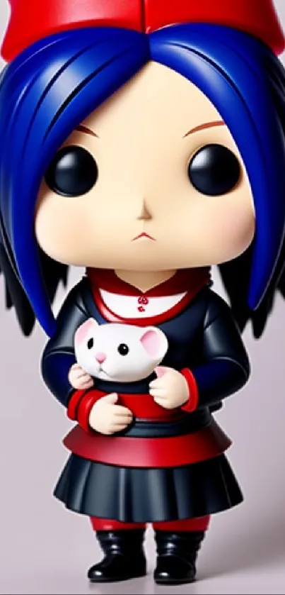 Anime figurine with blue hair holding a small pet.