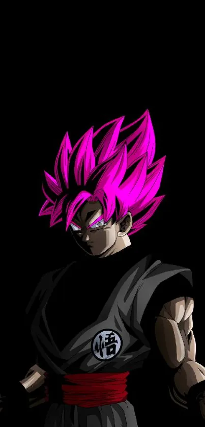 Anime character with vivid pink hair on a black background.