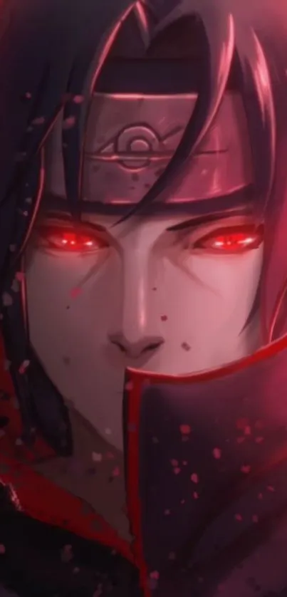 Mysterious anime character with glowing red eyes.