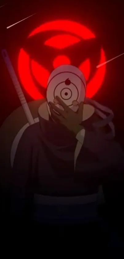 Anime character with red glowing symbol in mysterious design.