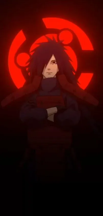 Anime character with a red glowing symbol on a dark background.