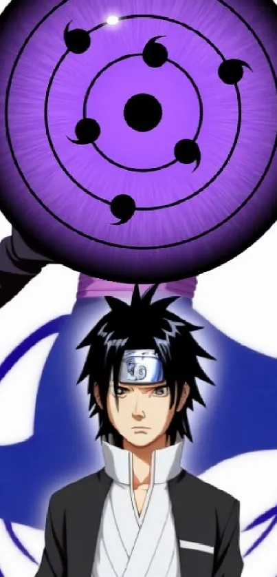 Anime character with Rinnegan in a vibrant purple design.