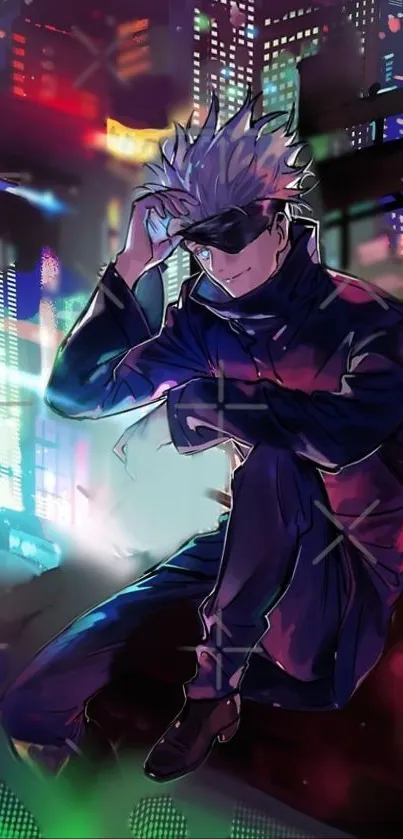 Anime character with city backdrop, vibrant colors, and dynamic design.