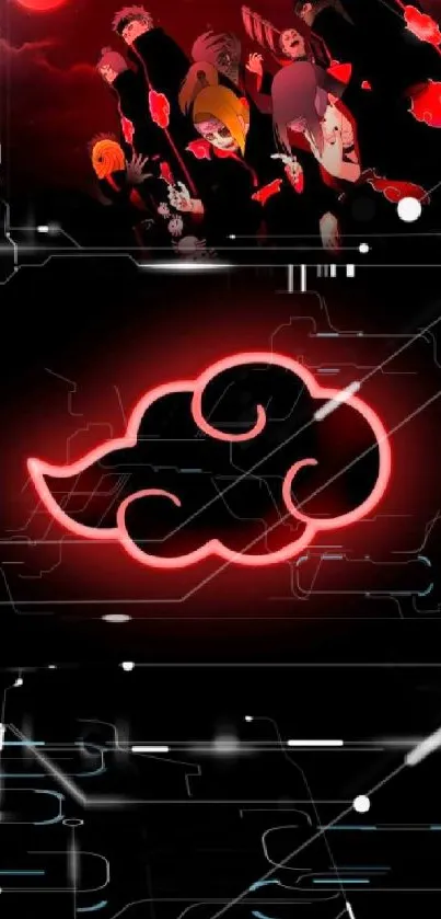 Dark anime wallpaper with red cloud design.