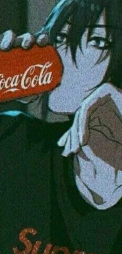 Anime character drinking Coca-Cola background.