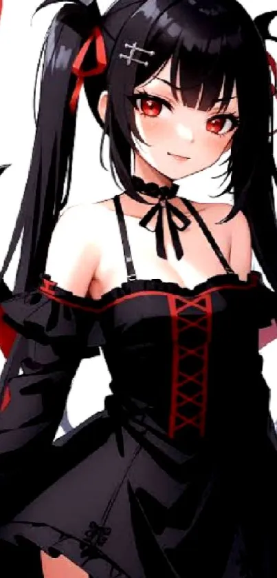 Anime character in gothic attire with dark and red accents for mobile wallpaper.