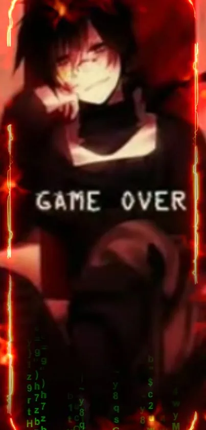 Anime character with 'Game Over' text and dark theme background.