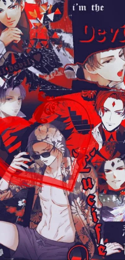 Anime wallpaper featuring devilish figures and vibrant red accents.