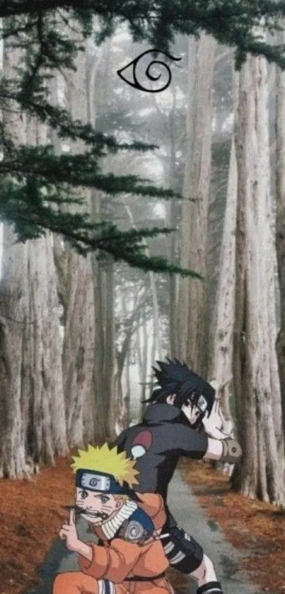 Anime duo in a forest with mystical vibe.