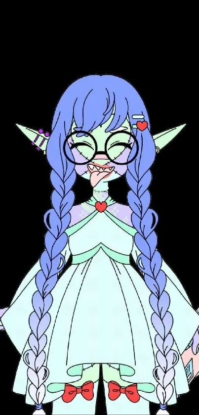 Anime elf girl with blue hair in whimsical style.