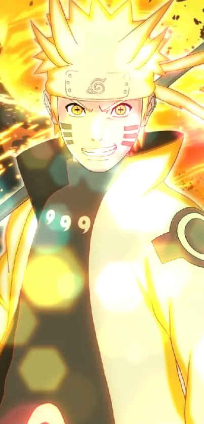 Energetic anime warrior with vibrant yellow theme.