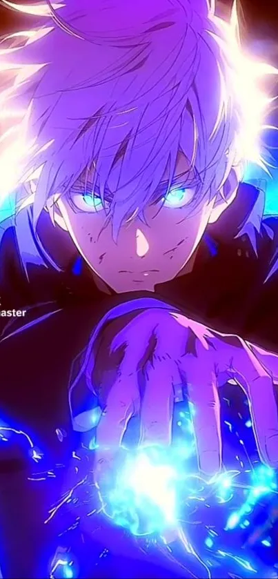 Anime character with electric blue energy in a dynamic pose.