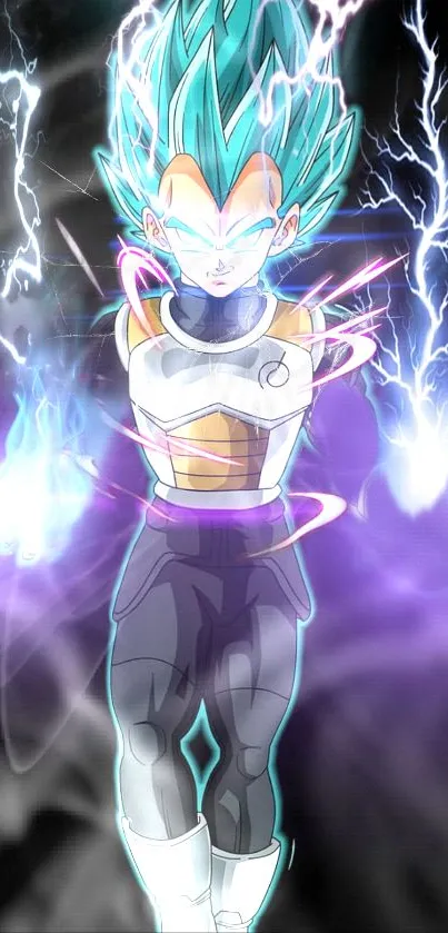 Anime warrior with electric aura and vibrant colors.