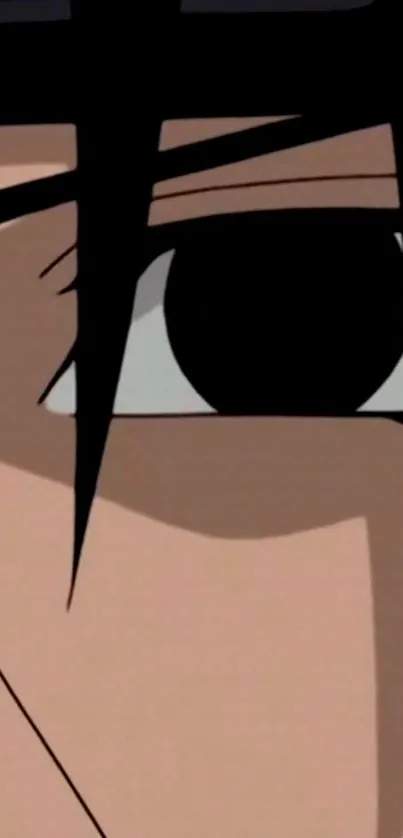 Close-up of an anime character's eye with dark brown tones as a mobile wallpaper.