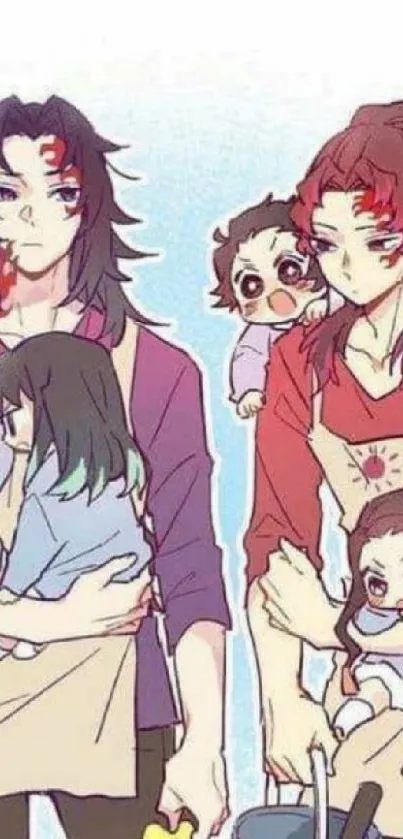 Cute anime family illustration with heartwarming characters.