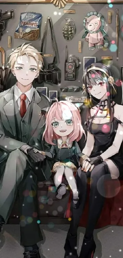 Anime family portrait with detailed background.