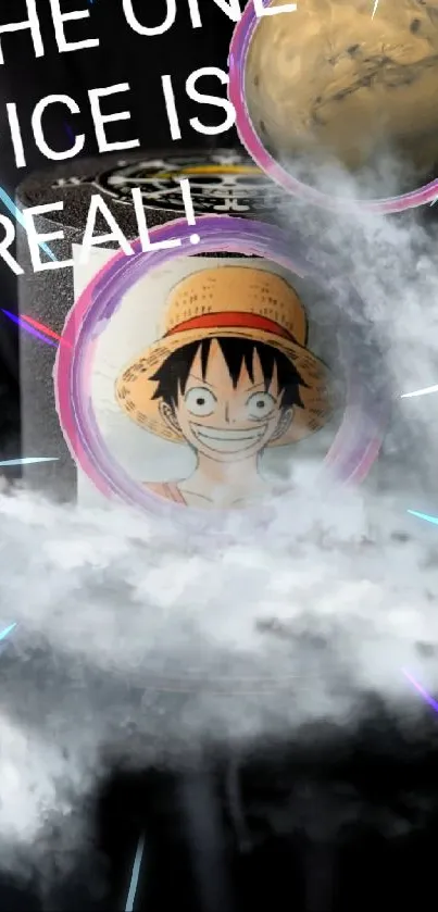 Anime character in a fantasy mobile wallpaper with text and smoky effect.
