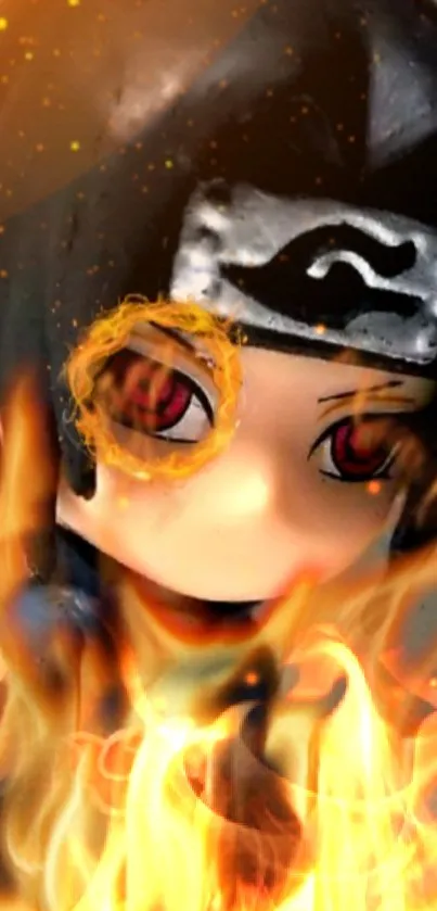 Anime character with fiery eyes and flame background