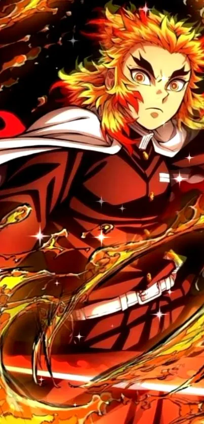 Fiery anime hero with dynamic colors in mobile wallpaper.