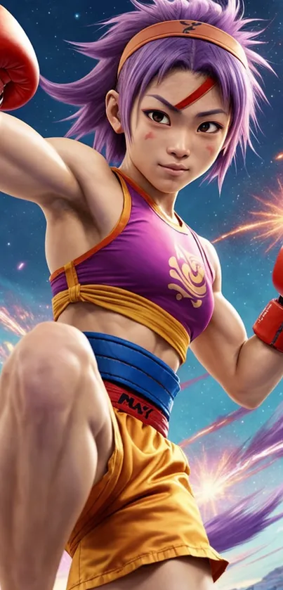 Anime fighter with vibrant colors and energy on mobile wallpaper.