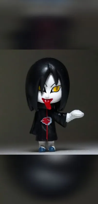 Anime figure with dark background, quirky style.
