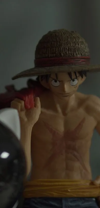 Anime figure with straw hat, perfect for mobile wallpaper.