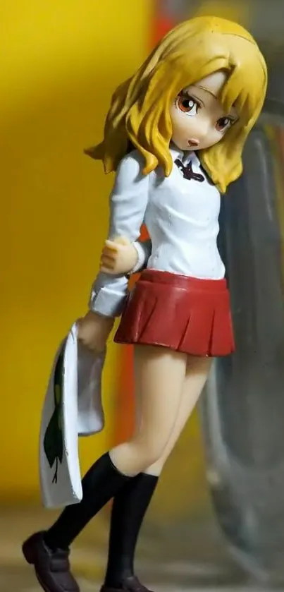 Anime figure with yellow background and dynamic pose.