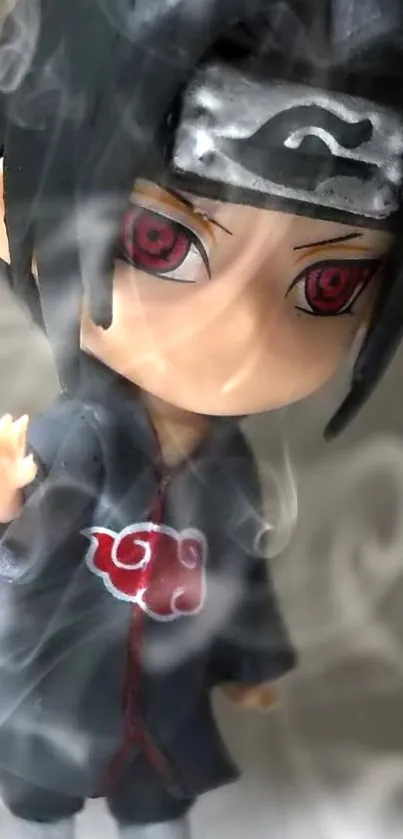 Anime figure with red eyes in smoky effect.