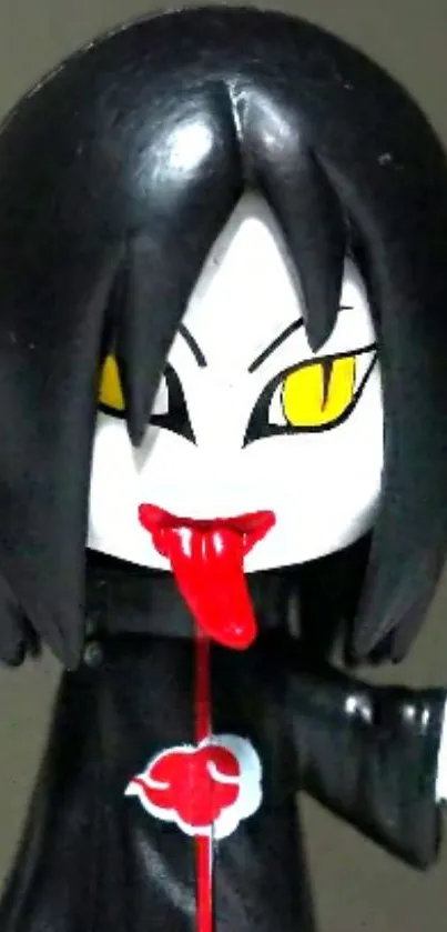 Anime figure with striking yellow eyes and a dark themed look.