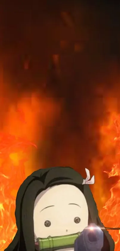 Anime character with fiery orange flames background.