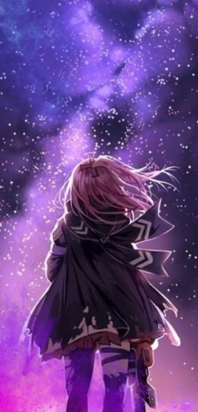 Anime character staring into a starry purple galaxy.