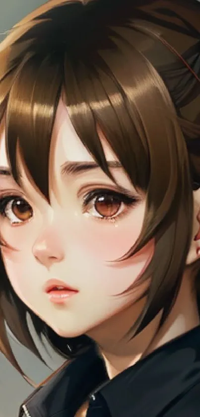 Anime girl in detailed digital art with warm brown hues.