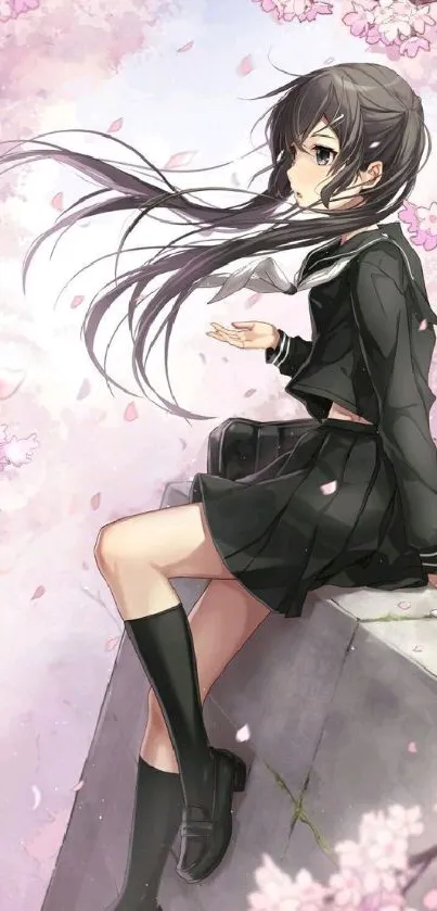 Anime girl in school uniform with cherry blossoms.