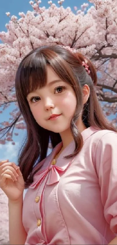 Anime girl with cherry blossoms background.