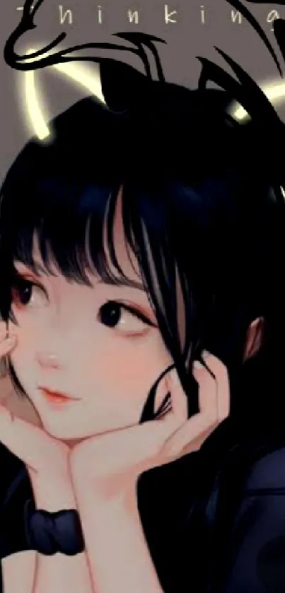 Anime girl with dark hair in grayscale aesthetic.