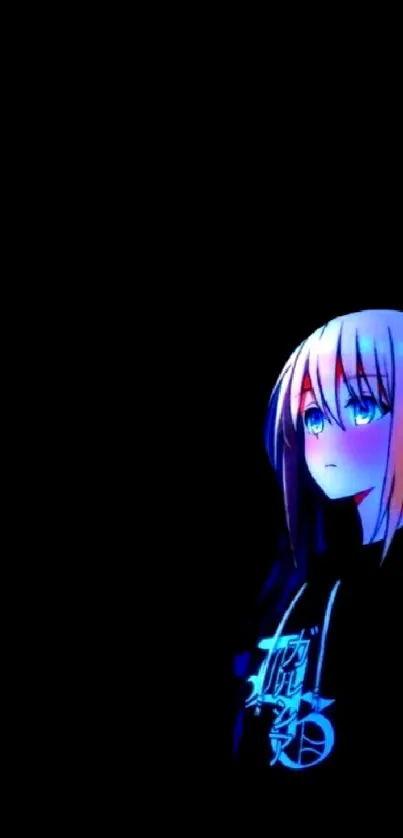 Anime girl with glowing effect on dark background.