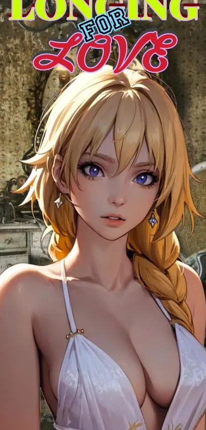 Anime girl with blond hair in a fantasy setting.