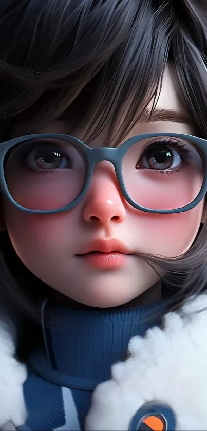 Anime girl with glasses, blue-gray theme.