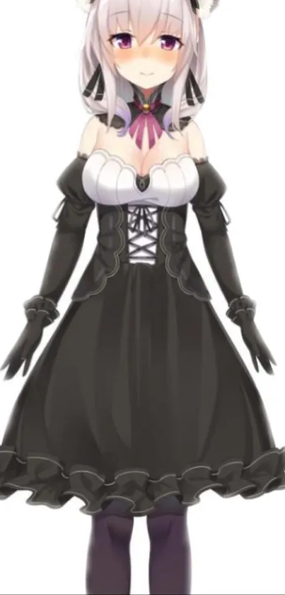 Anime girl in a gothic black dress with elegant design.