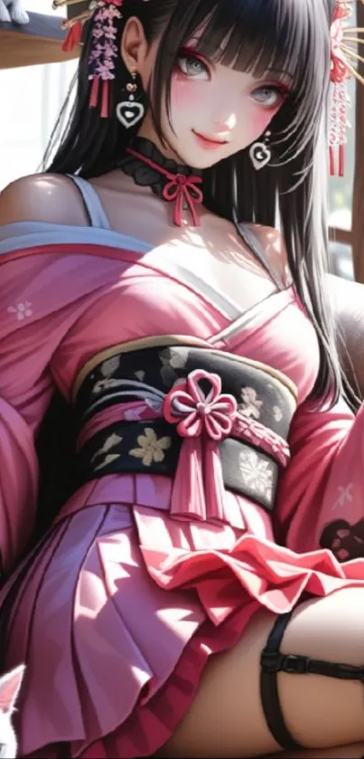 Detailed anime girl in pink attire with vivid colors.