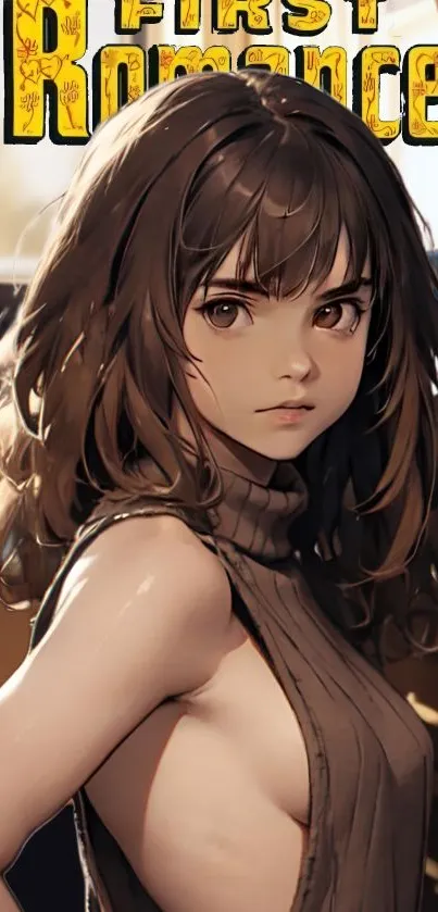 Anime girl wallpaper with warm brown tones.