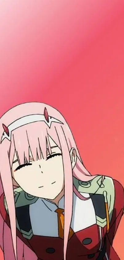 Anime girl with pink hair on a pink background.