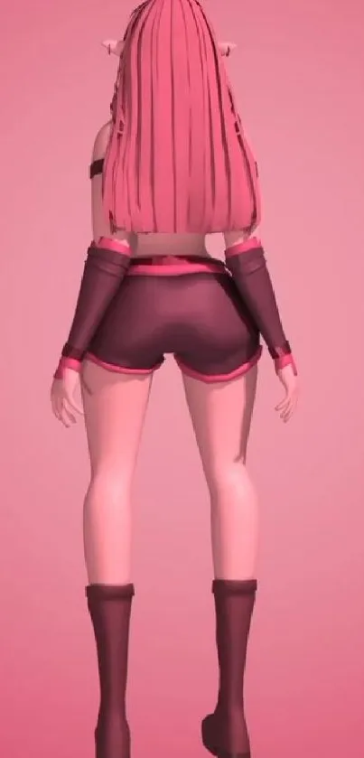 Anime girl in pink outfit with pink background.