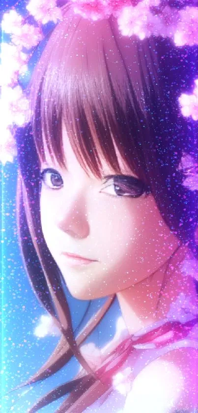 Anime girl with cherry blossoms creating a serene and beautiful scene.