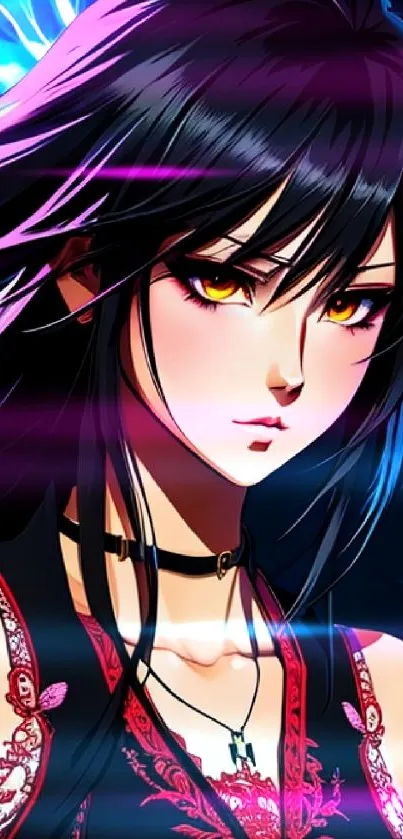 Anime girl with electric aura in a vibrant style.