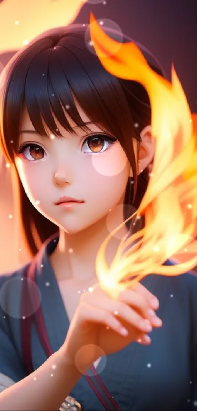 Anime girl with fiery flames, an intense and vivid digital art piece.