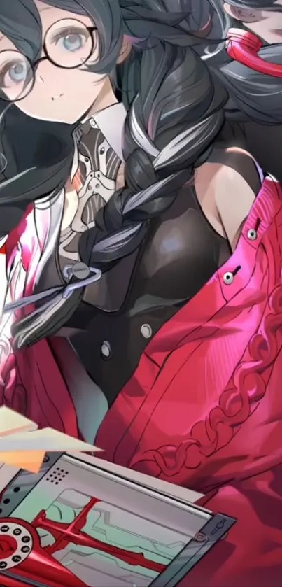 Anime girl with glasses and pink accents