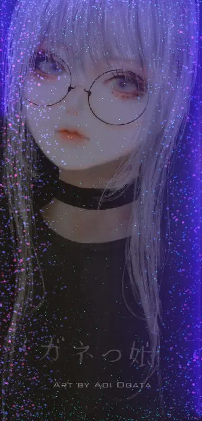 Anime girl with glasses in dark-themed art.