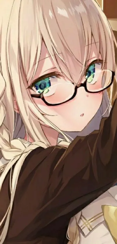 Anime girl with glasses, blonde hair, and braids in a stylish portrait.